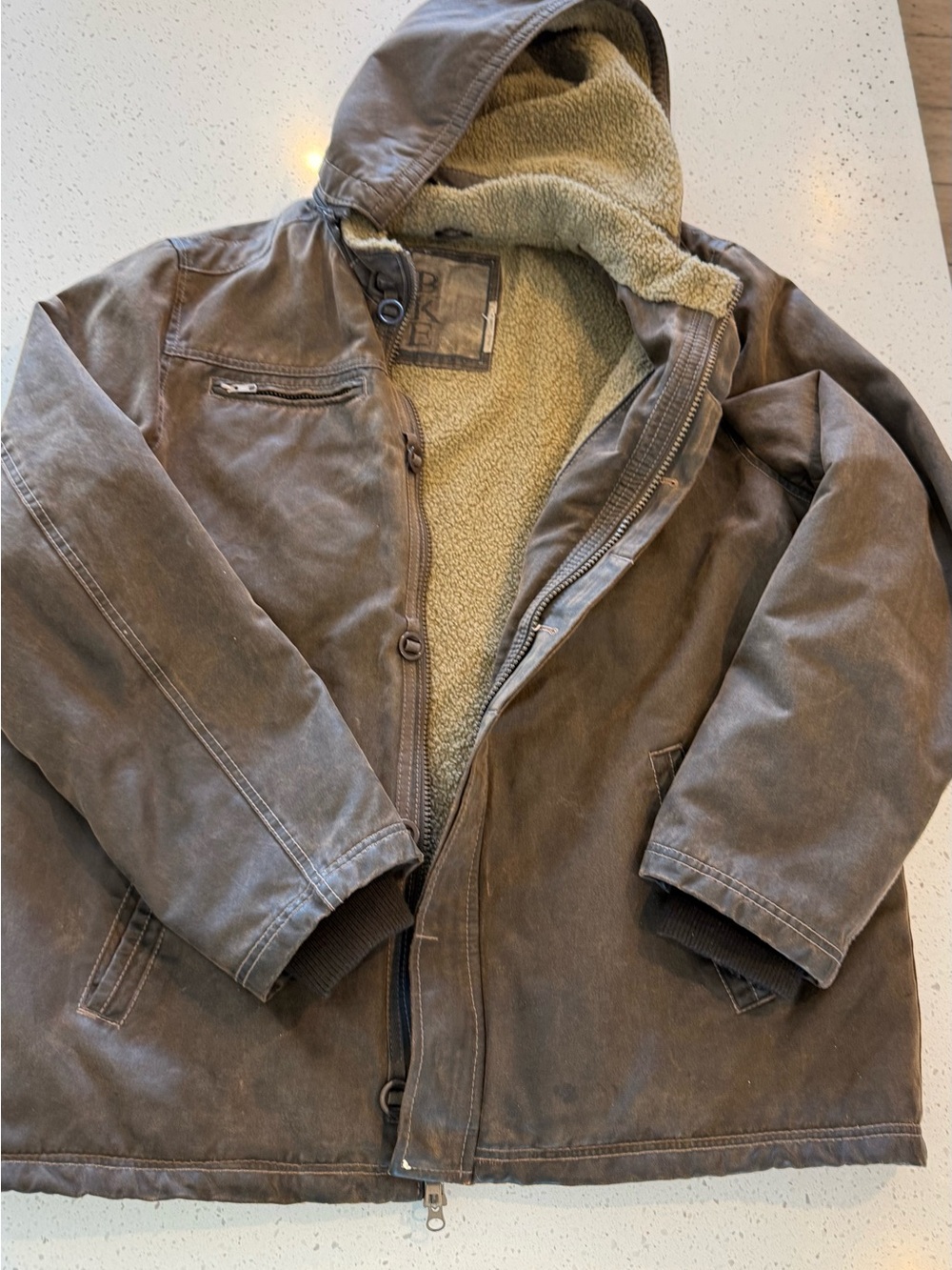 BKE Y2K Buckle Jacket  XL  Brown Sherpa Lined Hooded Western Work Winter Vintage